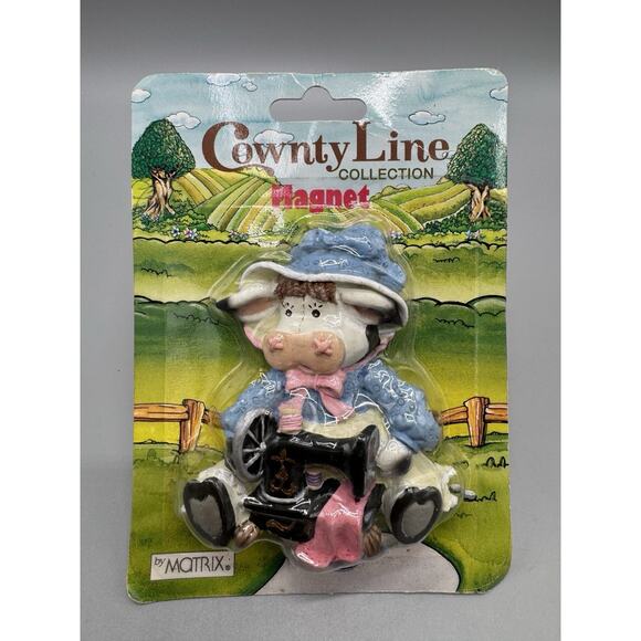 Vintage Cownty Line Collection by Matrix Cow In Bonnet Refrigerator Magnet - Picture 1 of 5